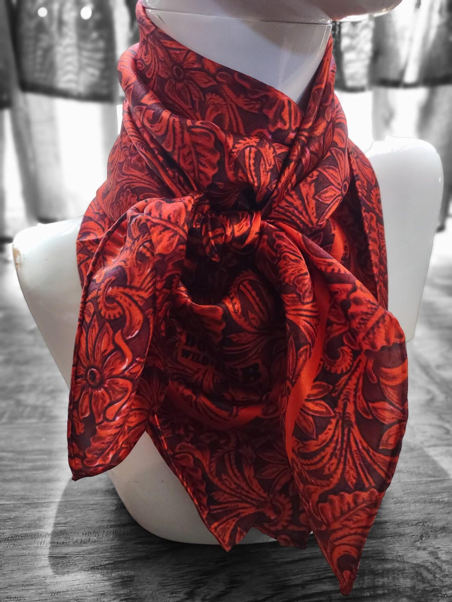 Wild Rag 100% Deep Burgundy Red Tooled Leather Cowboy Western Neck Scarf Bandanna by Double B Wild Rags