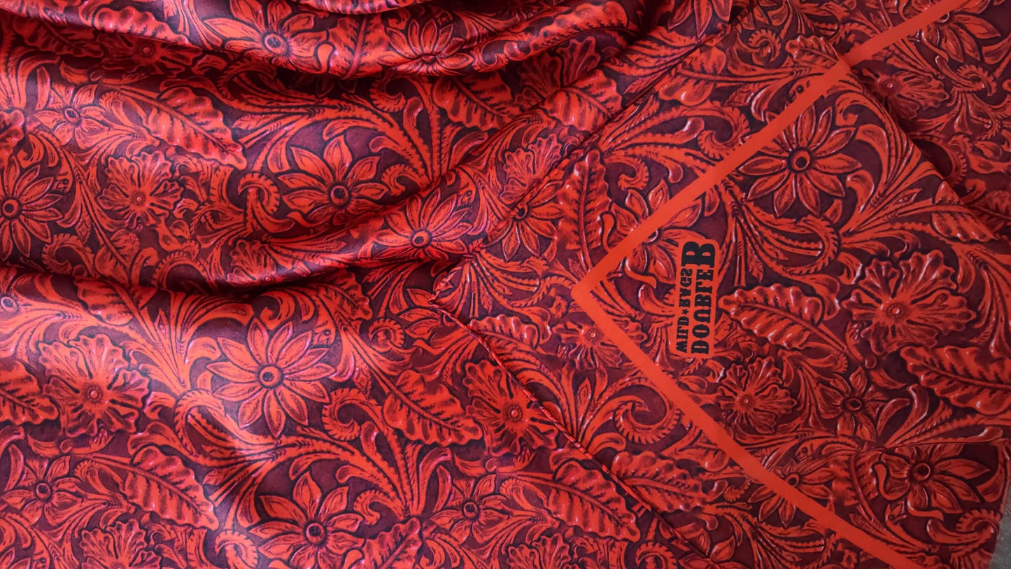 Wild Rag 100% Deep Burgundy Red Tooled Leather Cowboy Western Neck Scarf Bandanna by Double B Wild Rags