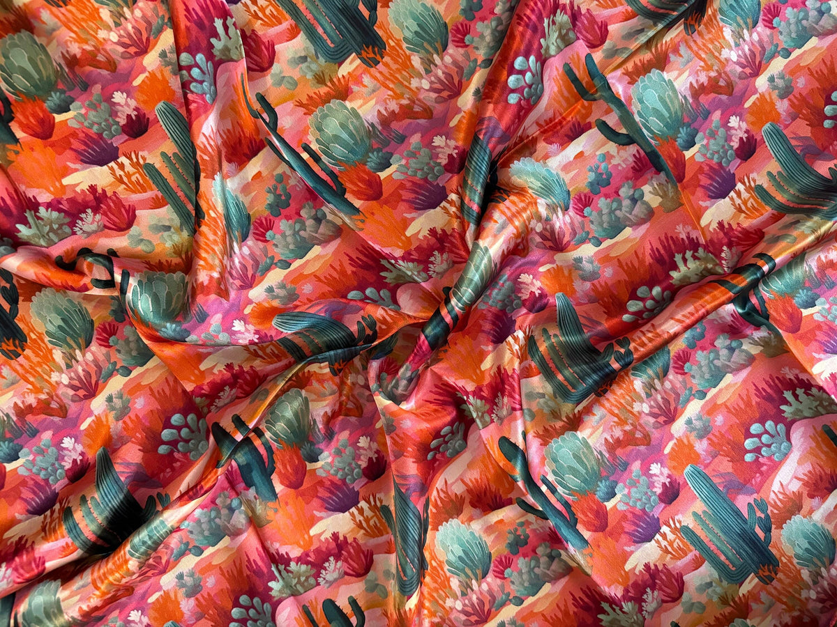 Silk Wild Rag Pink Purple Orange Green Cactus by Double B Wild Rags