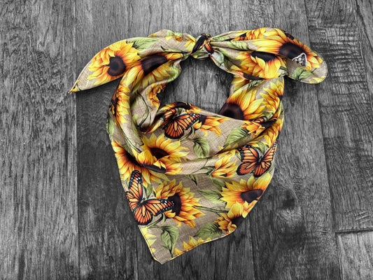 100% Silk Wild Rag Butterflies Sunflowers and Burlap by Double B Wild Rags