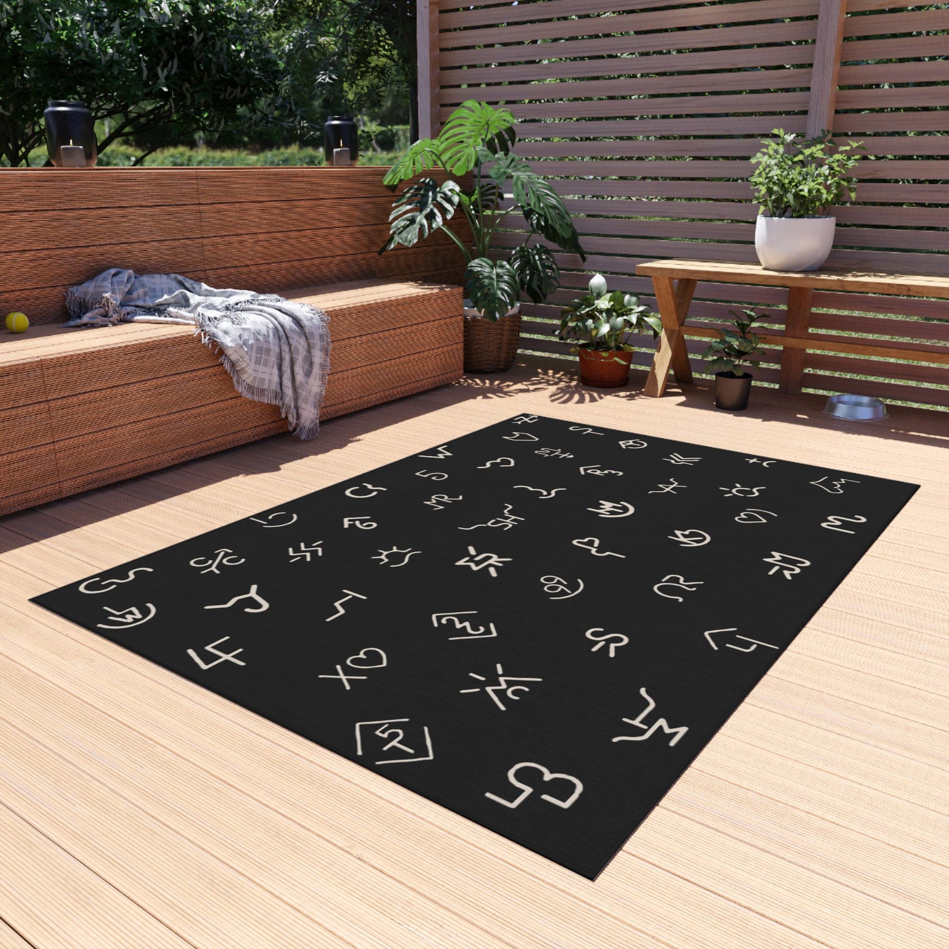 Cattle Brand Outdoor Rug | Modern Minimal Black Patio Mat
