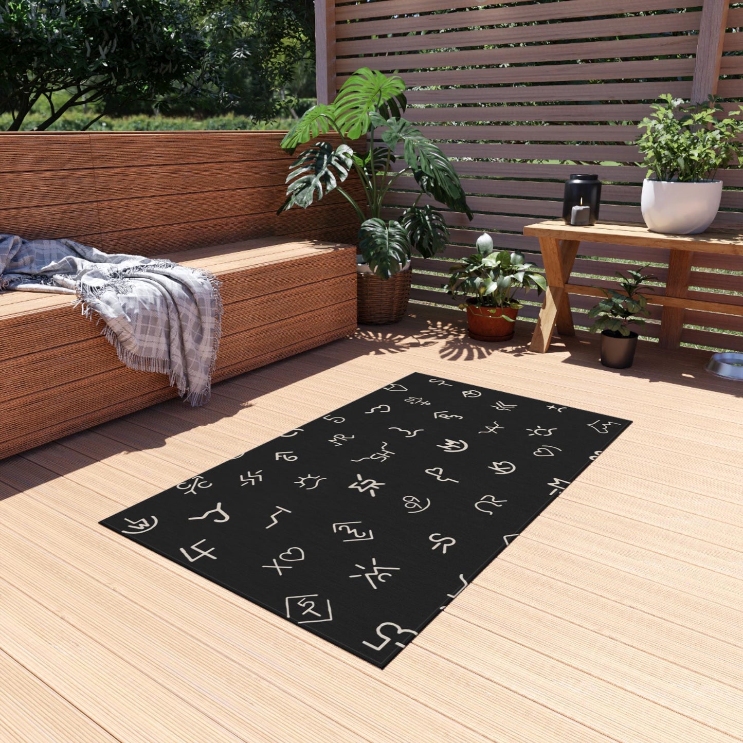 Cattle Brand Outdoor Rug | Modern Minimal Black Patio Mat