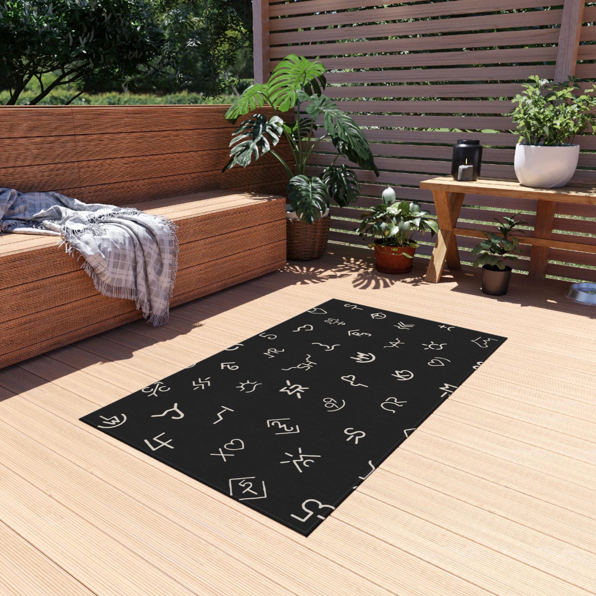 Cattle Brand Outdoor Rug | Modern Minimal Black Patio Mat
