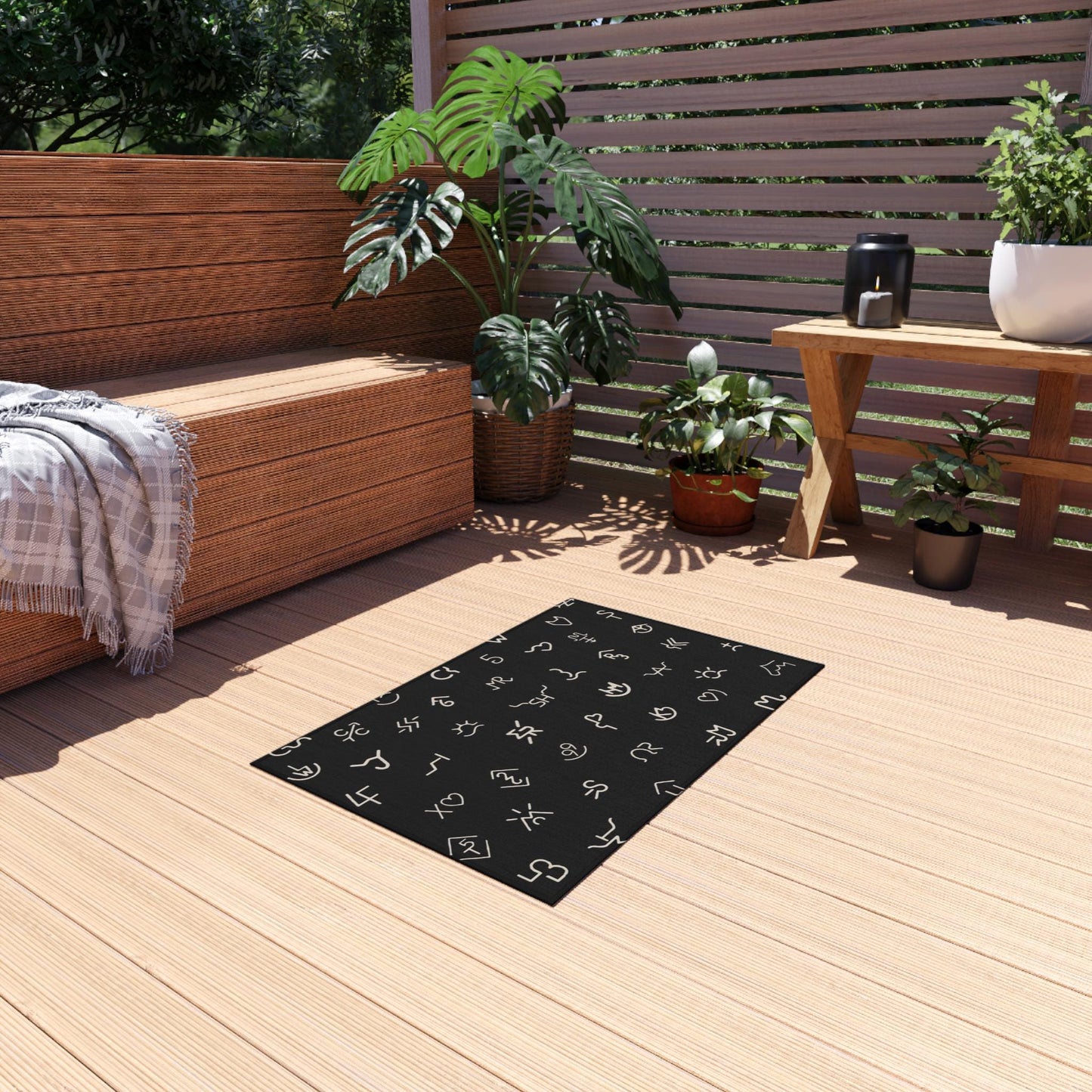 Cattle Brand Outdoor Rug | Modern Minimal Black Patio Mat
