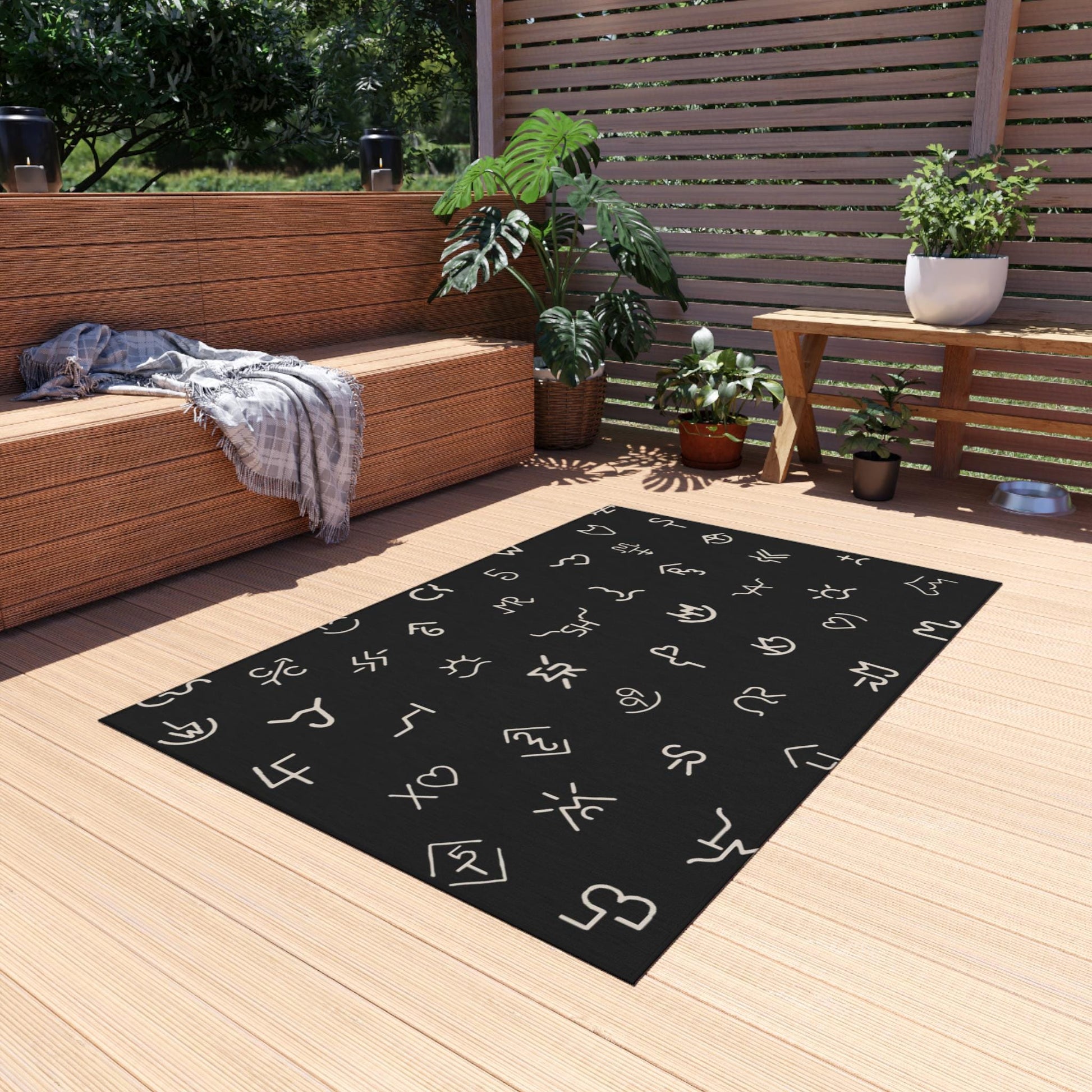 Cattle Brand Outdoor Rug | Modern Minimal Black Patio Mat