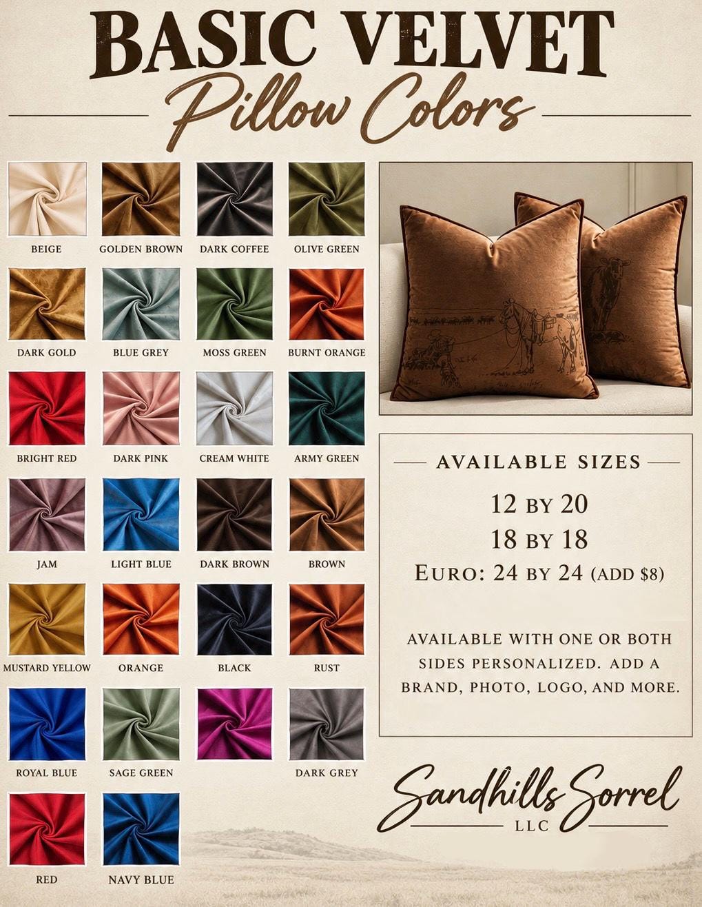 Custom Velvet Pillow | Personalized Ranch Pillow | Cattle Brand, Logo & Photo Pillow
