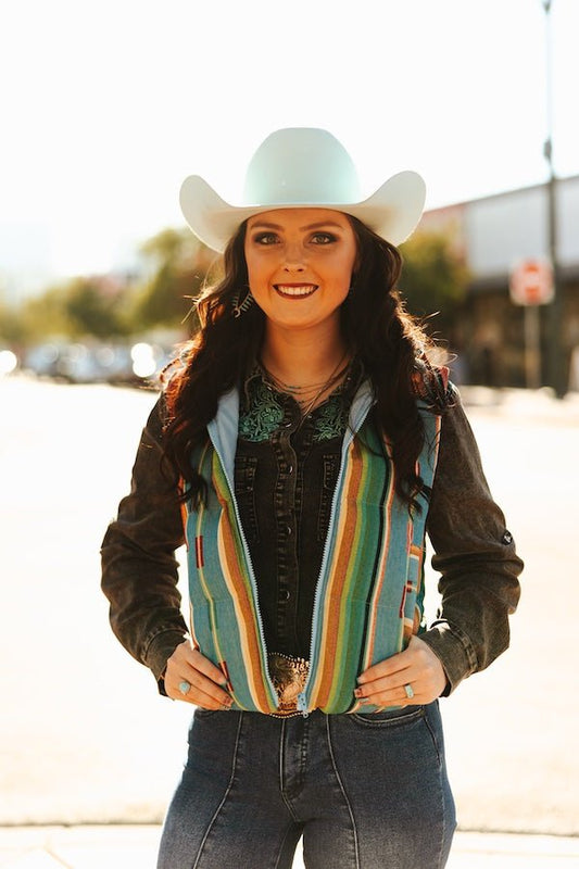 Jade Serape Western Woven Zip-Up Puffer Vest