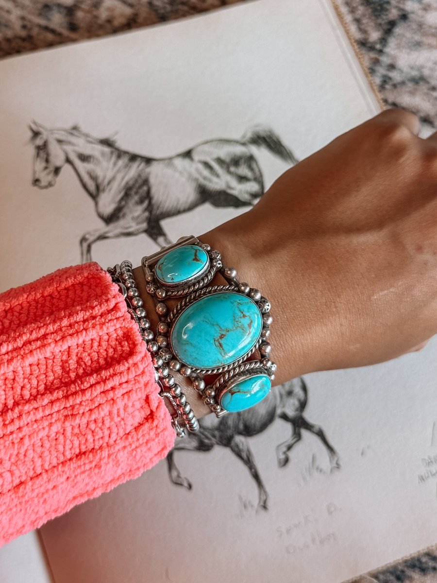 Jiminy Turquoise 3 Stone Cuff Bracelet