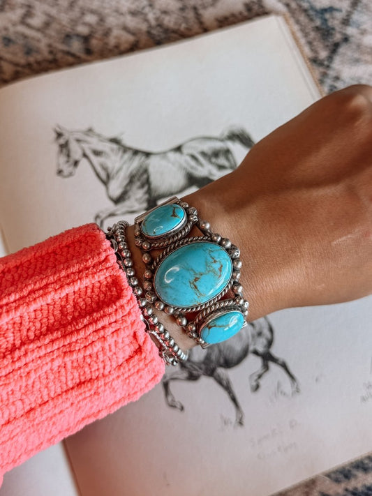 Jiminy Turquoise 3 Stone Cuff Bracelet