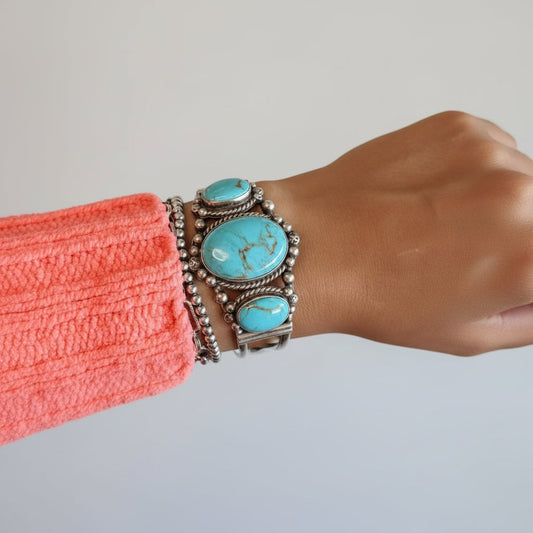 Jiminy Turquoise 3 Stone Cuff Bracelet