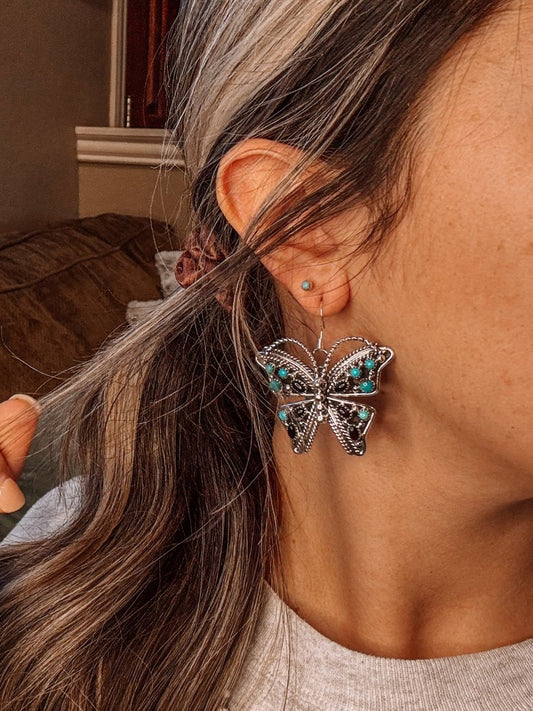 Lark Turquoise/Black Onyx Butterfly Earrings