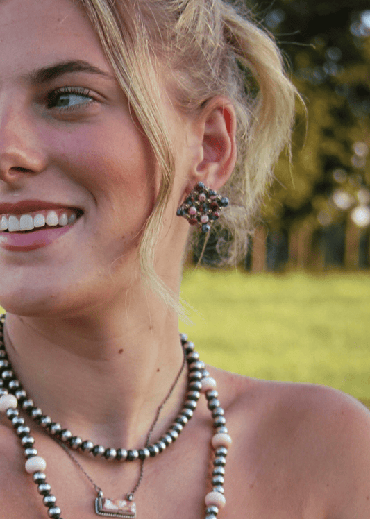 Marfa Cluster Turquoise/Pink Dahlia Earrings