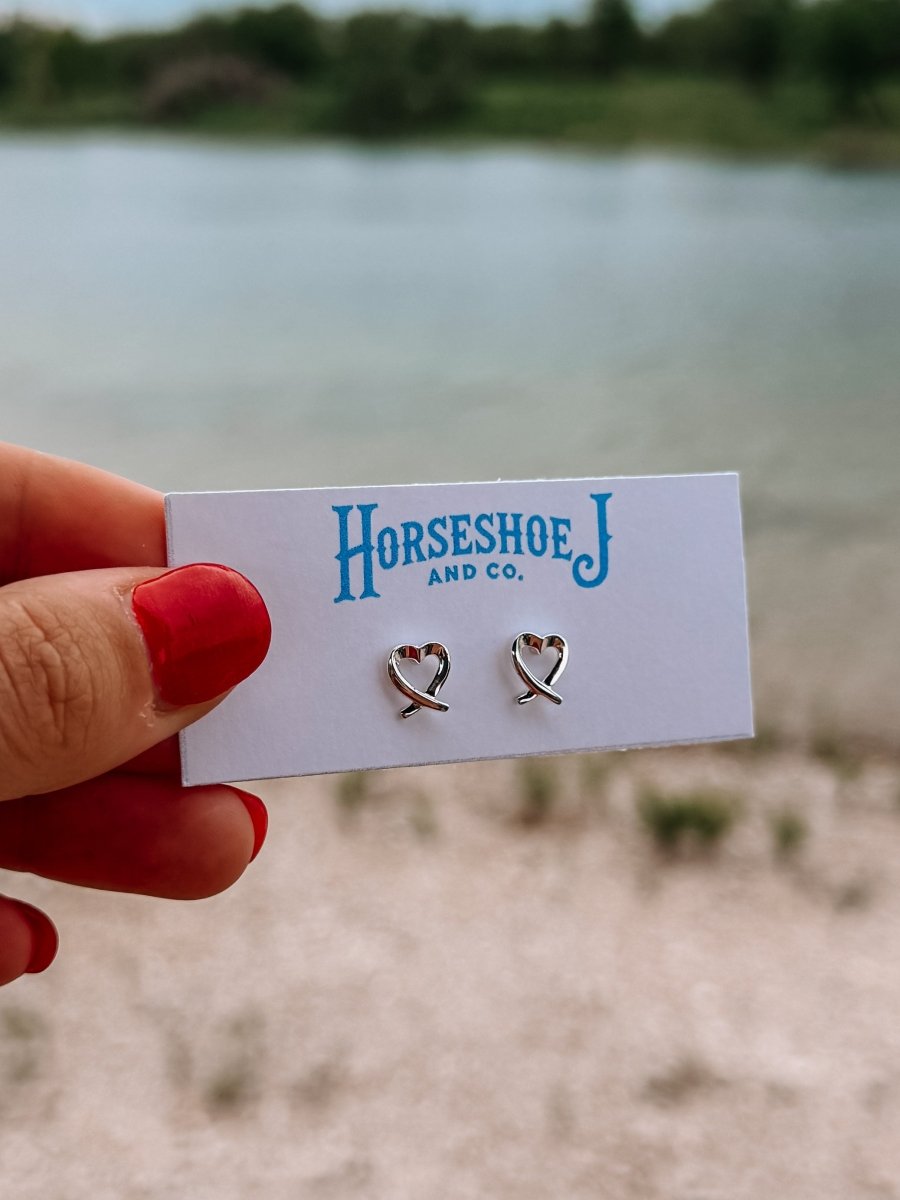 Ribbon Heart Stud Earrings