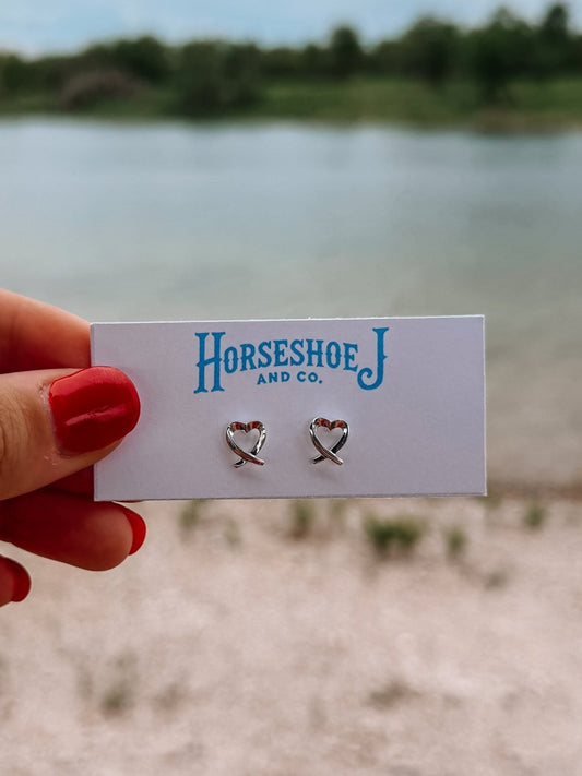 Ribbon Heart Stud Earrings