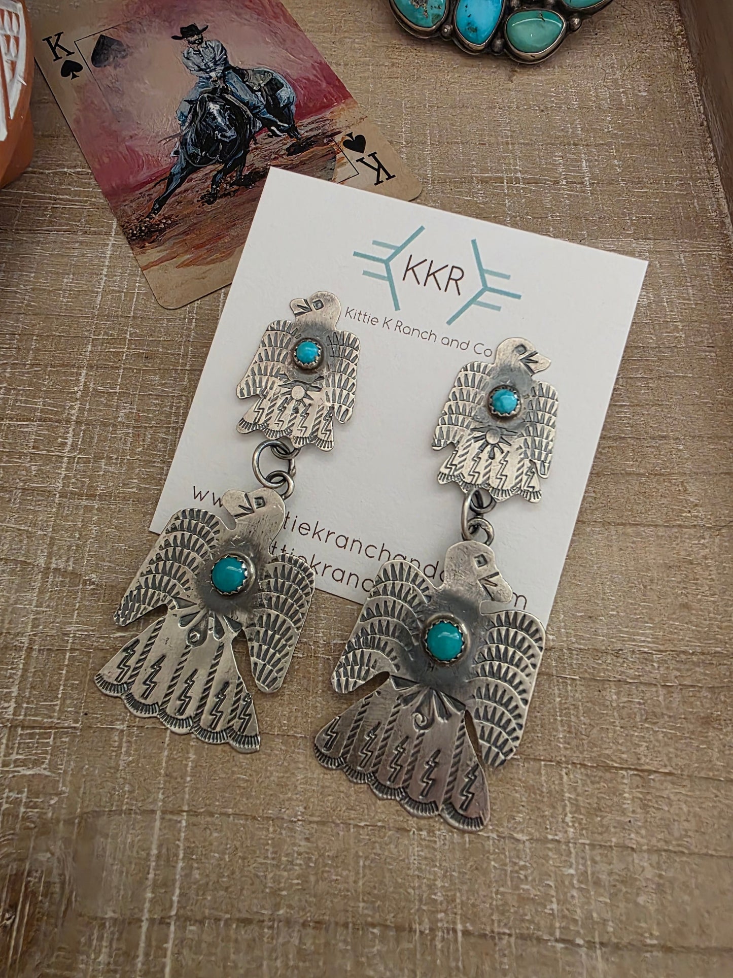 GABRIELA YAZZIE DOUBLE TURQUOISE THUNDERBIRD EARRINGS
