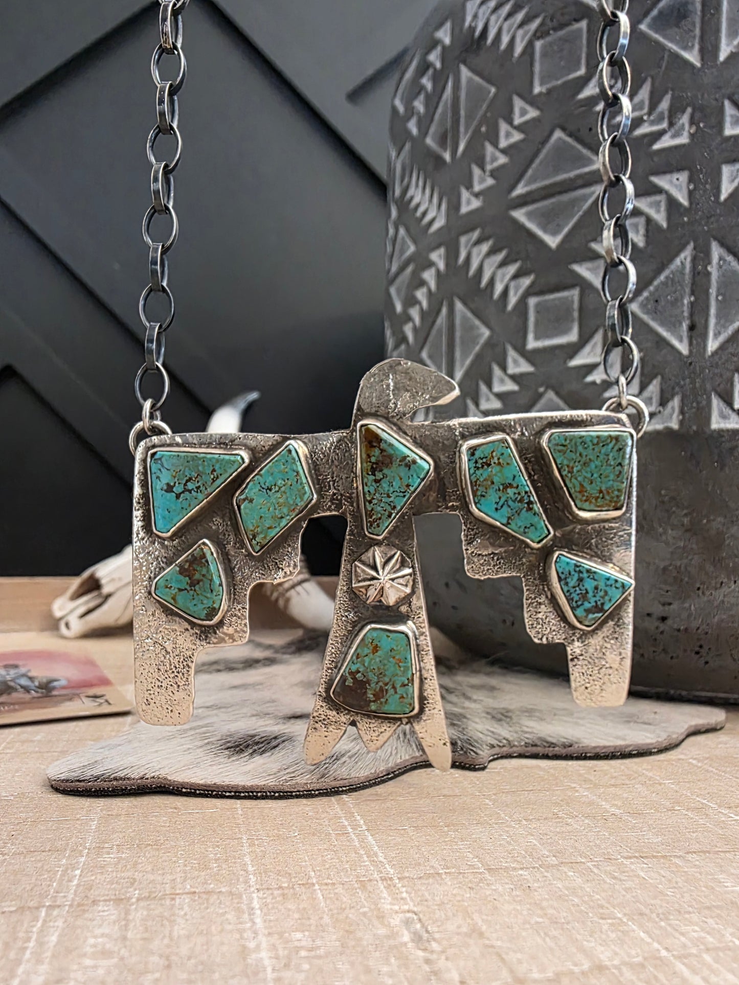 JUDE CANDELARIA ZUNI TURQUOISE THUNDERBIRD NECKLACE