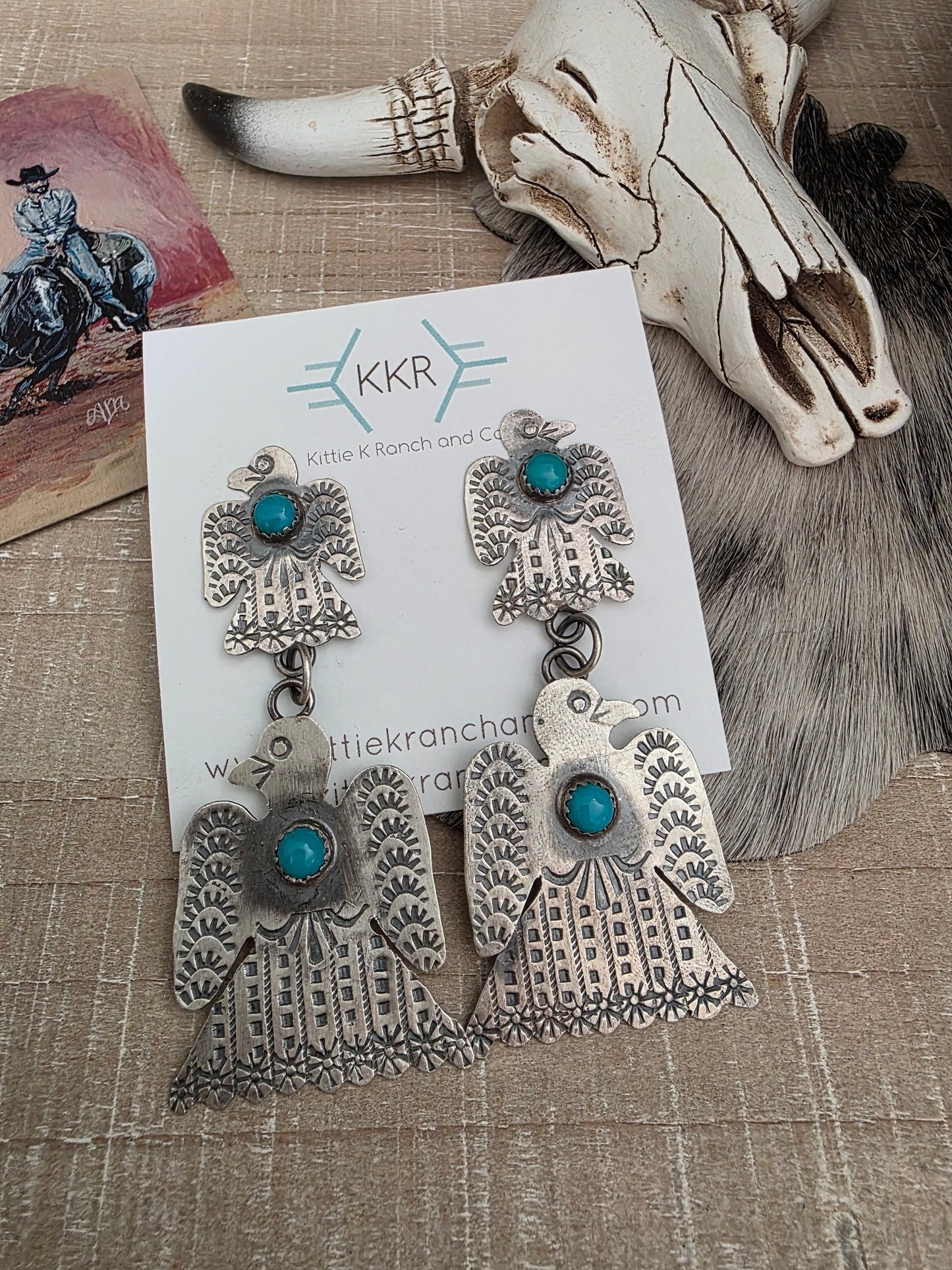 GABRIELA YAZZIE DOUBLE TURQUOISE THUNDERBIRD EARRINGS