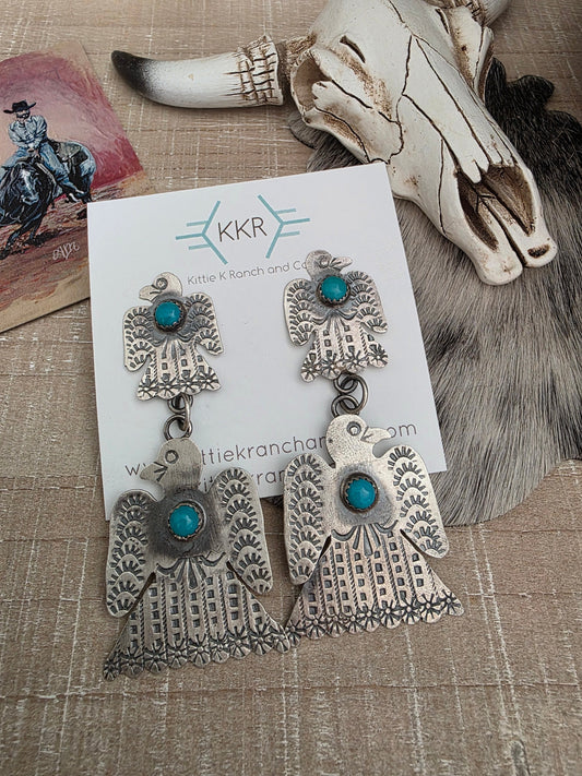 GABRIELA YAZZIE DOUBLE TURQUOISE THUNDERBIRD EARRINGS