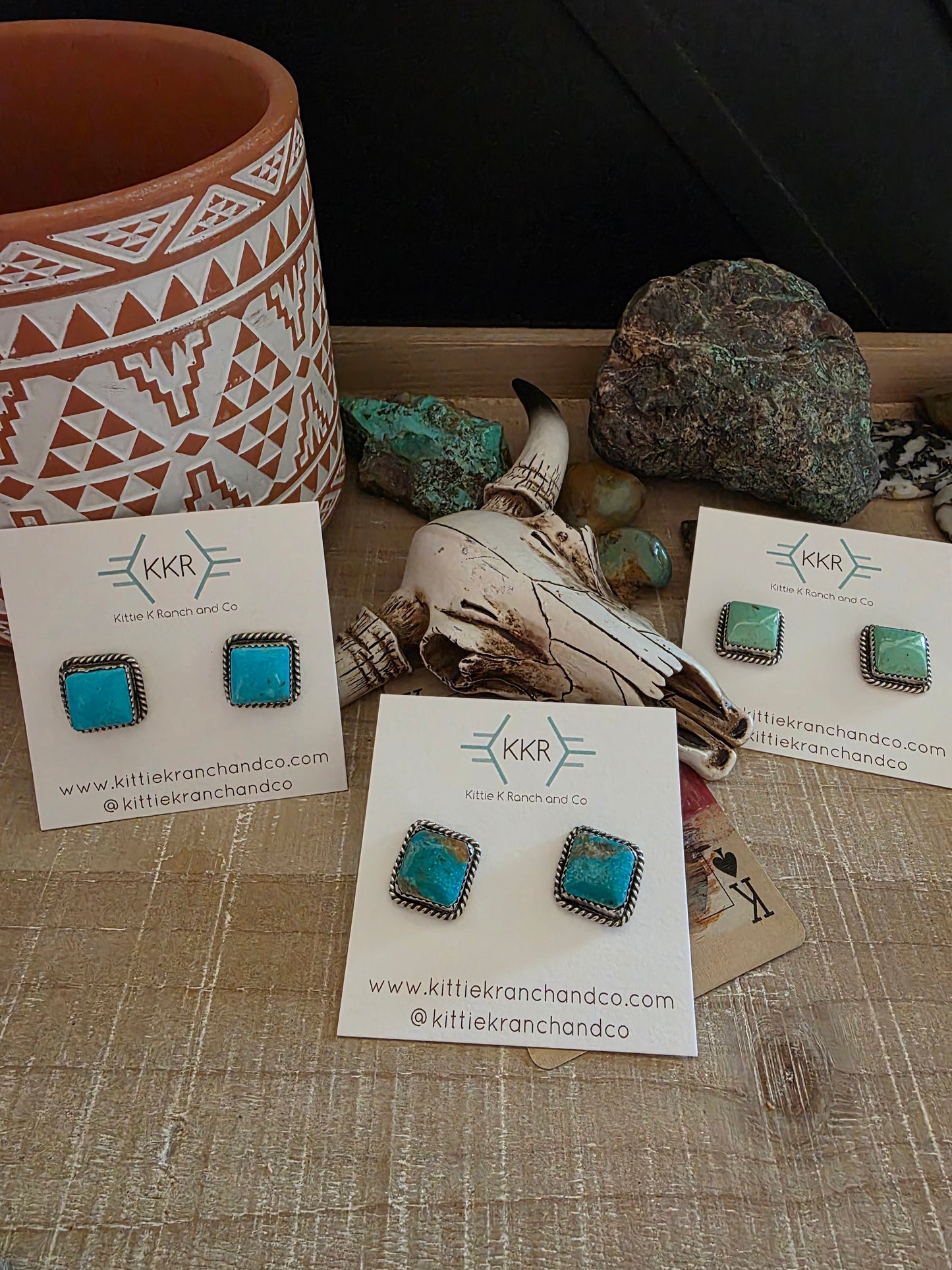 FREDA MARTINEZ PUNCHY KINGMAN SQUARE TURQUOISE STUDS