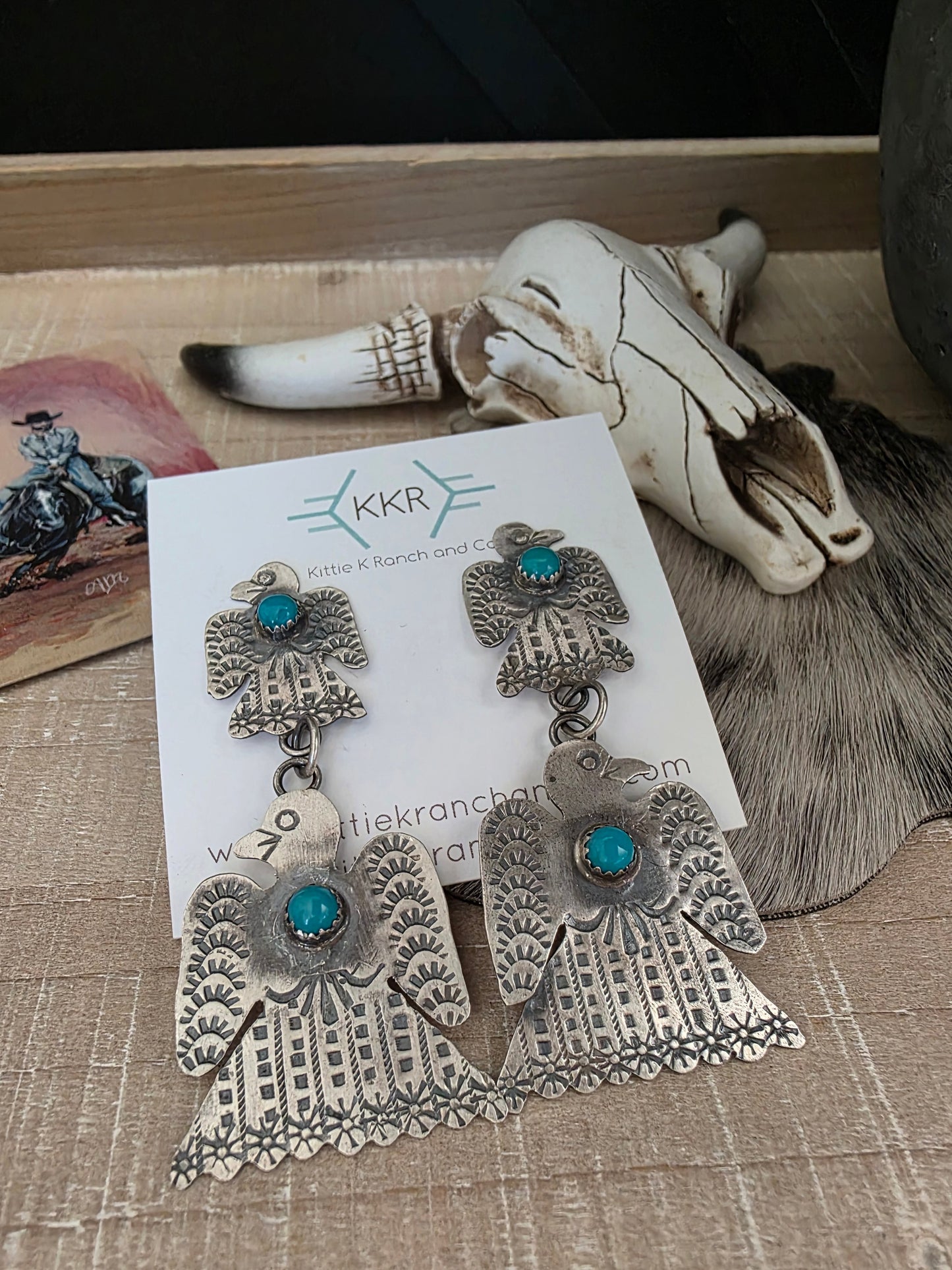 GABRIELA YAZZIE DOUBLE TURQUOISE THUNDERBIRD EARRINGS
