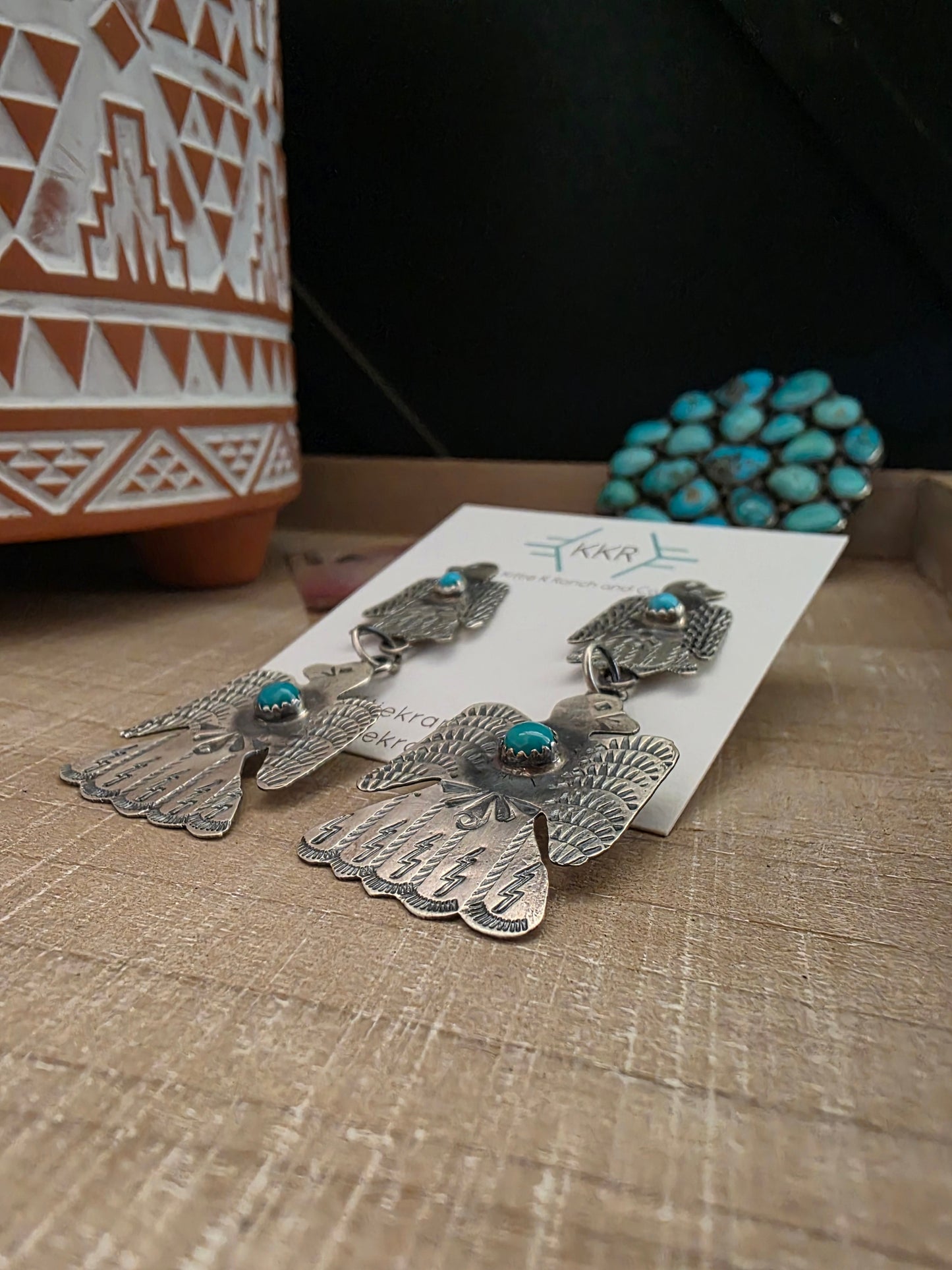 GABRIELA YAZZIE DOUBLE TURQUOISE THUNDERBIRD EARRINGS