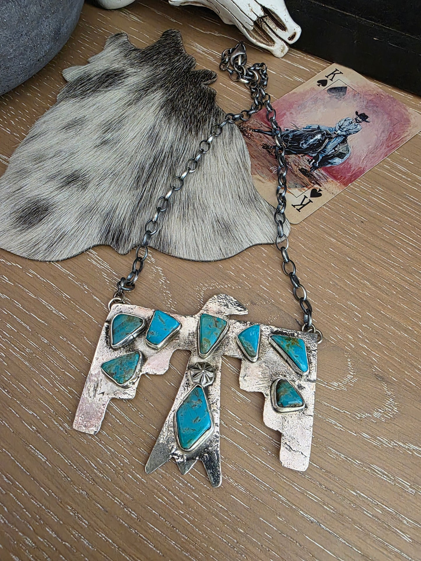 JUDE CANDELARIA ZUNI TURQUOISE THUNDERBIRD NECKLACE