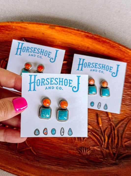 Seadrift Orange Spiny + Turquoise Earrings