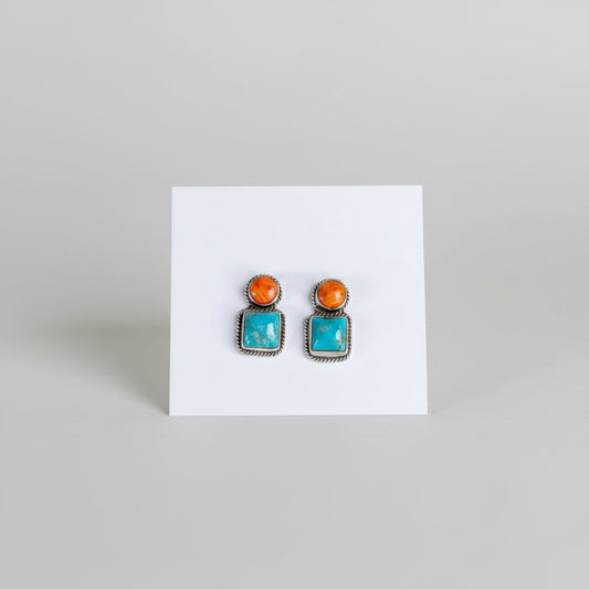 Seadrift Orange Spiny + Turquoise Earrings