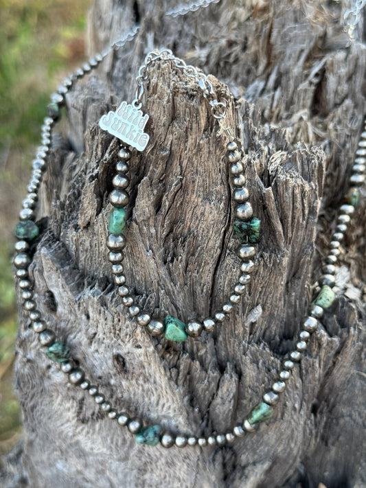 Sterling Silver Turquoise Flat Bead Bracelet