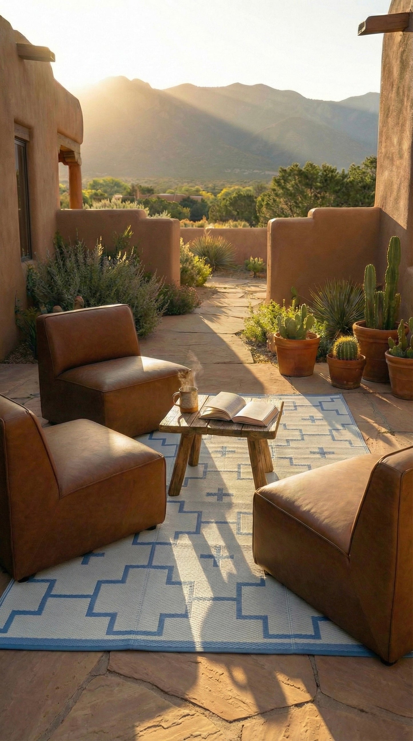 BLUE + IVORY - 6ft x 9ft - RANCH RUGS  -LAJITAS DESIGN-